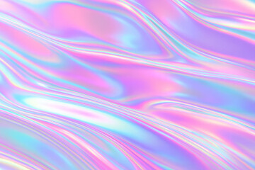 Iridescent holographic liquid flow background &ndash; shiny metallic rainbow liquid waves blending smoothly with glossy highlights, dreamy futuristic aesthetic wallpaper 