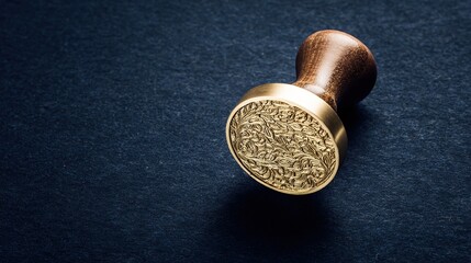 heraldry. A prestigious gold seal stands out against a dark textured backdrop, radiating ceremonial elegance. event programs.
