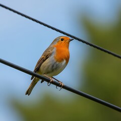 Robin Perched on Wires.