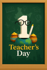 Teachers Day celebration artwork showing educational theme with school blackboard globe pencil books and creative symbols