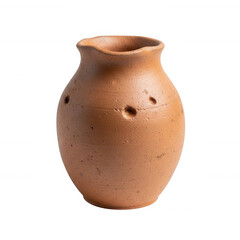Terracotta jug with indentations and wavy rim isolated on a transparent background clay pottery