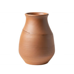 Terracotta vase with textured surface and narrow opening isolated on a transparent background pottery