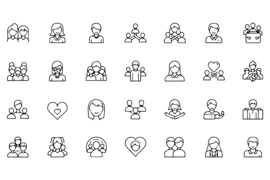 Collection of diverse people icons in a grid format isolated on Transparent background world kindness day design - Powered by Adobe