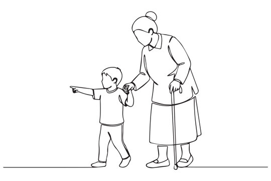 Grandmother and child walking together, child pointing forward, isolated on Transparent background world kindness day design - Powered by Adobe