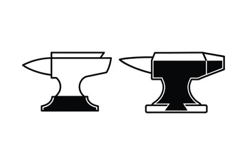 Two blacksmith anvils in a striking black and white design silhouette