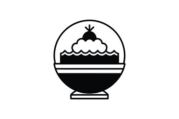 A black and white illustration of a bowl with a fluffy topping silhouette