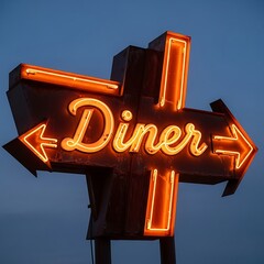 Retro Diner Neon Sign, Classic American Diner.