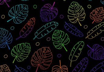 Vibrant Neon Tropical Leaves Seamless Pattern