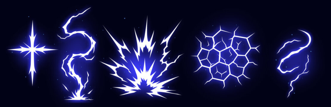 Manga thunder effect with comic bolt lightning vector art. Manga thunder explosion and crack grid bg template. Electric storm strike works as digital vfx, energy frame, cartoon spark or blast asset.