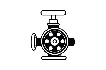 Detailed industrial valve illustration showing a black and white silhouette