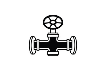 Industrial valve with flanges and wheel handle a striking black silhouette