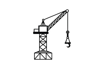 Simple black and white drawing of a construction crane silhouette