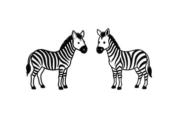Two zebras facing each other in a simple black and white illustration silhouette