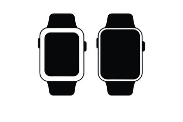 Two black smartwatches displayed side by side a simple silhouette