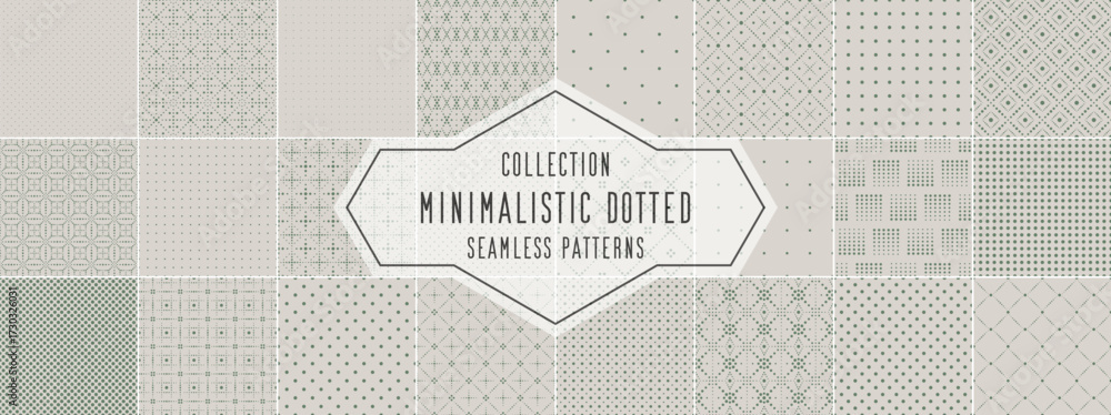 Wall mural collection of seamless geometric ornamental dotted line patterns. elegant spotted textile textures -