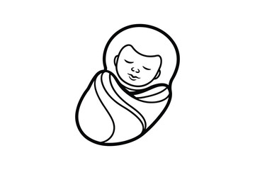 A peacefully sleeping baby wrapped in a blanket simple outline silhouette