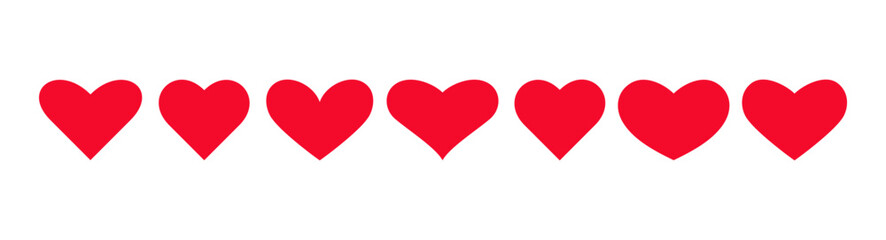 Set of red hearts, isolated on a white background, flat design, vector. A collection of different heart-shaped icons. Festive romantic, decorative element, symbol of love for valentines, weddings