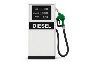 Diesel fuel pump dispensing liquid isolated on transparent