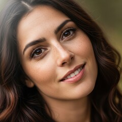 Obraz premium Close-up portrait of a serene young woman with expressive eyes