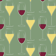 Red and White Wine in Wine Glass Seamless Pattern Colorful Wine Day Greetings Thematic Backdrop idea