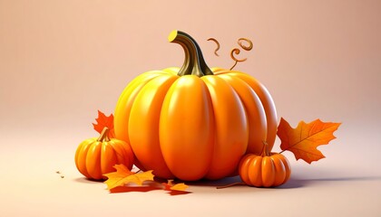 pumpkin thanksgiving 3d icon illustration. Festive autumn holiday graphic cucurbit celebration image for fall season a warm harvest design.