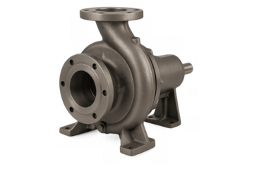 Industrial centrifugal water pump housing with transparent background