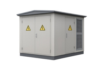 Outdoor electrical transformer box with high voltage danger signs