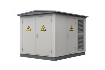 Outdoor electrical transformer box with high voltage danger signs