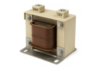 Electrical power transformer converting voltage on transparent background