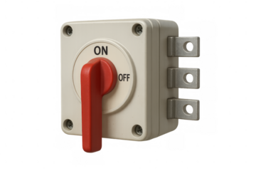 Industrial electrical power disconnect switch on transparent background