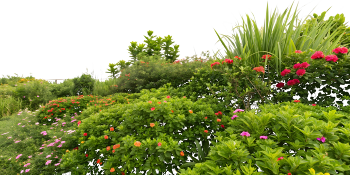 Lush Garden Landscape with Blooming Flowers and Greenery (44) image isolated on a transparent background