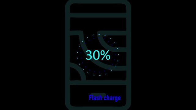 Circle battery charging animation with power icon and percentage numbers. Isolated on black background. Charge Level Icon.30 Charging Icon. Flat style. charging empty battery icon wk video
