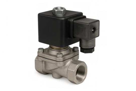 Industrial electric solenoid valve controlling fluid flow