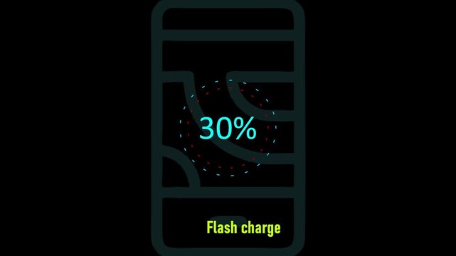 Circle battery charging animation with power icon and percentage numbers. 30 Isolated on black background. Charge Level Icon. Charging Icon. Flat style. charging empty battery icon wk video