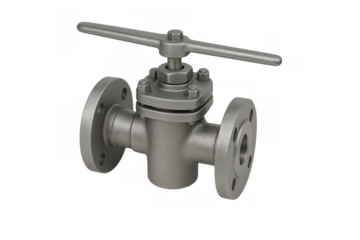 Industrial gate valve with flanged connections on transparent background