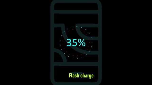 Circle battery charging animation with power icon and percentage numbers.35 Isolated on black background. Charge Level Icon. Charging Icon. Flat style. charging empty battery icon wk video