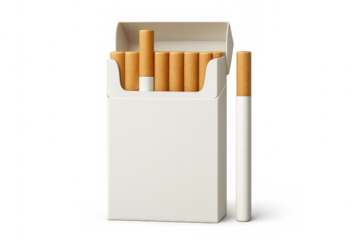 Cigarette pack with tobacco cigarettes against transparent background