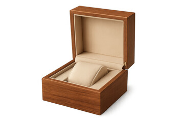 Empty wooden watch box with transparent background