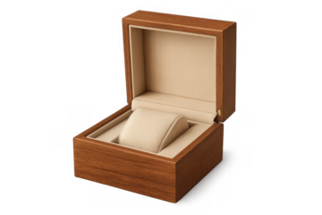Empty wooden watch box with transparent background