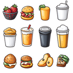 Food and beverage illustrations set on transparent background