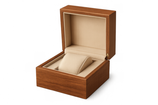 Empty wooden watch box with transparent background