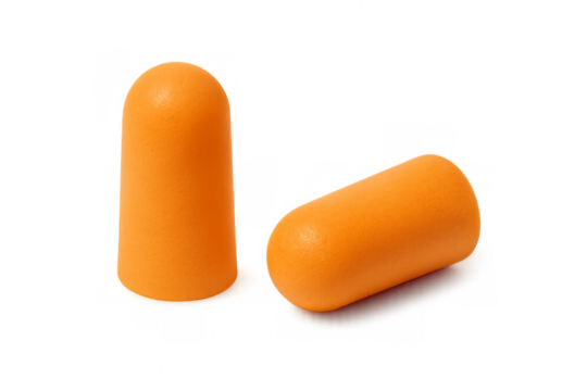 Orange foam earplugs protecting ears from noise