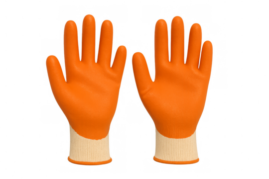 Orange safety work gloves pair protecting hands