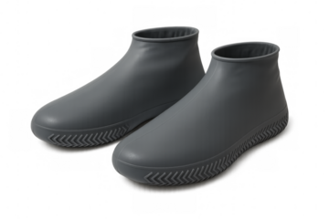 Pair of grey silicone shoe covers for wet weather