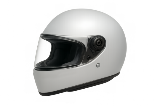 Silver full-face motorcycle helmet protecting head during riding