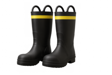 Black rubber boots with yellow stripe for protection