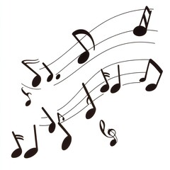 Musical notes in black floating in air white background.