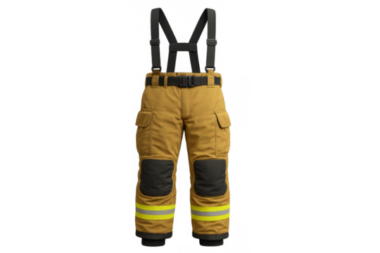 Firefighter bunker pants with suspenders and reflective stripes
