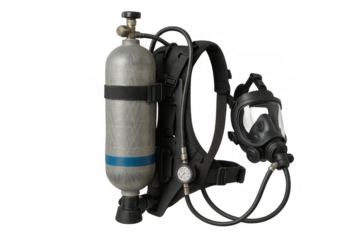 Breathing apparatus with mask and tank on transparent background