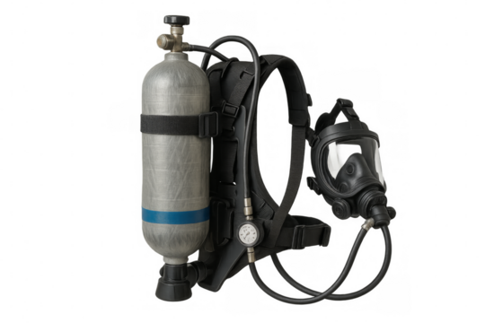 Breathing apparatus with mask and tank on transparent background